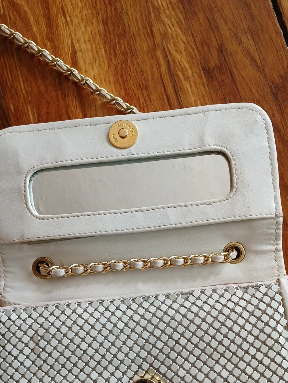 Vintage Whiting And Davis Ivory Metal Mesh Crossbody Purse